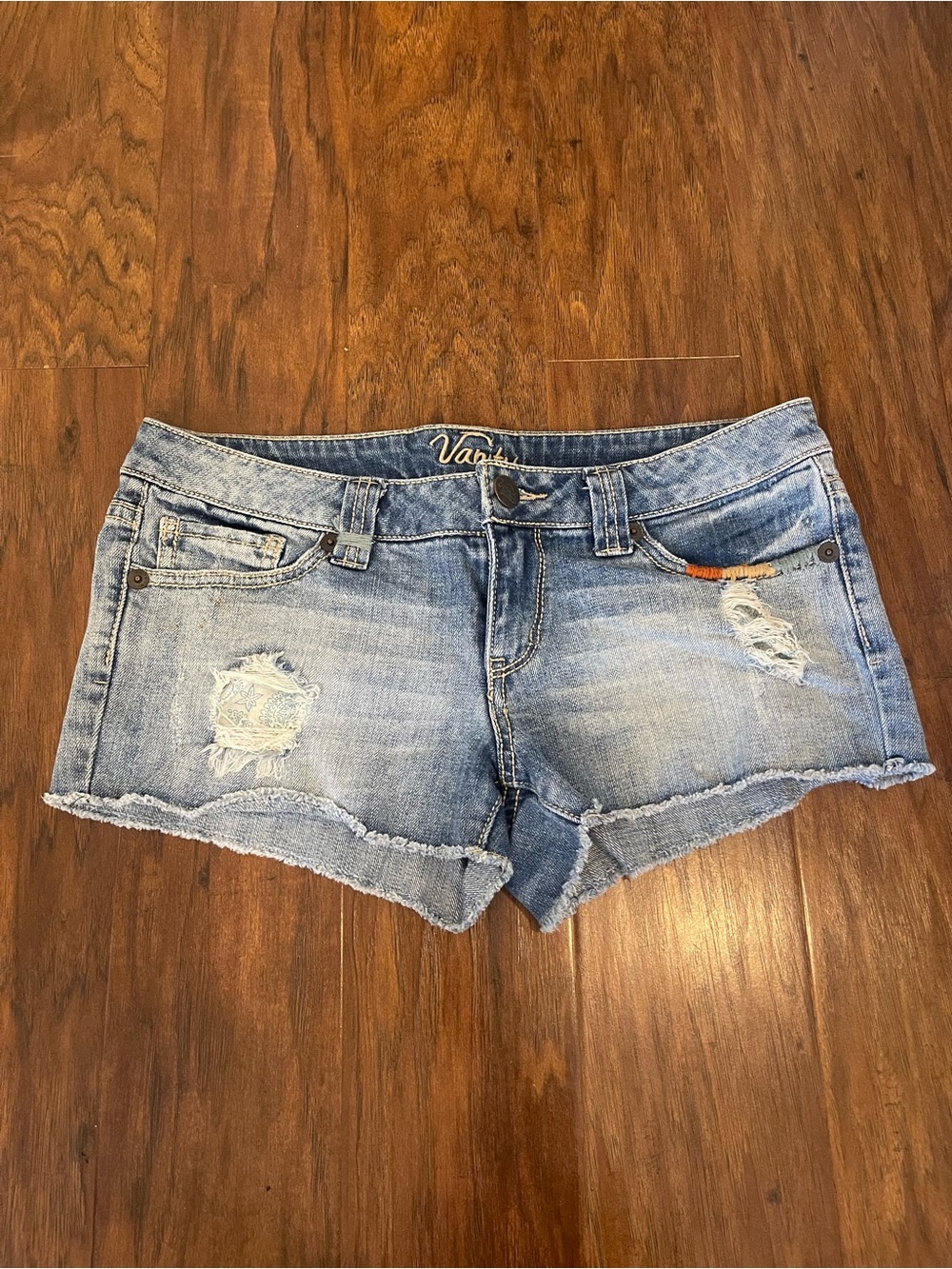 Vintage Vanity Light Wash Denim Shorts Frayed Hem - Woman’s Size 29